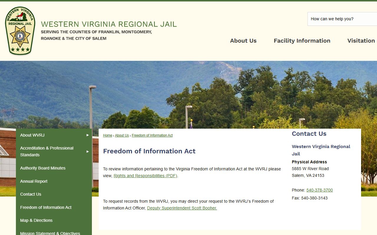 Western Virginia Regional Jail inmate records FOIA request page
