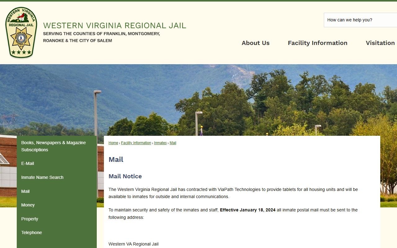 Western Virginia Regional Jail inmate mail scanning and money rules
